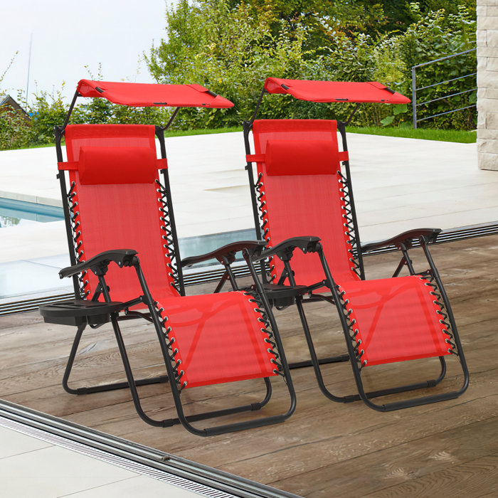 Arlmont & Co. Folding Zero Gravity Chair Beach Sunshade Recliner Canopy